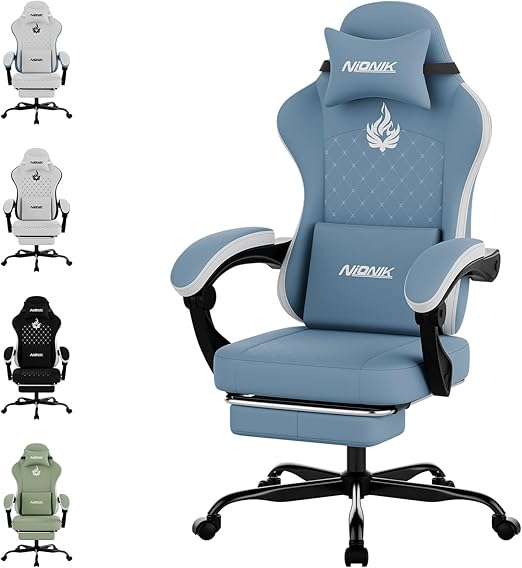 Ergonomic Gaming Chair with Footrest & Massage
