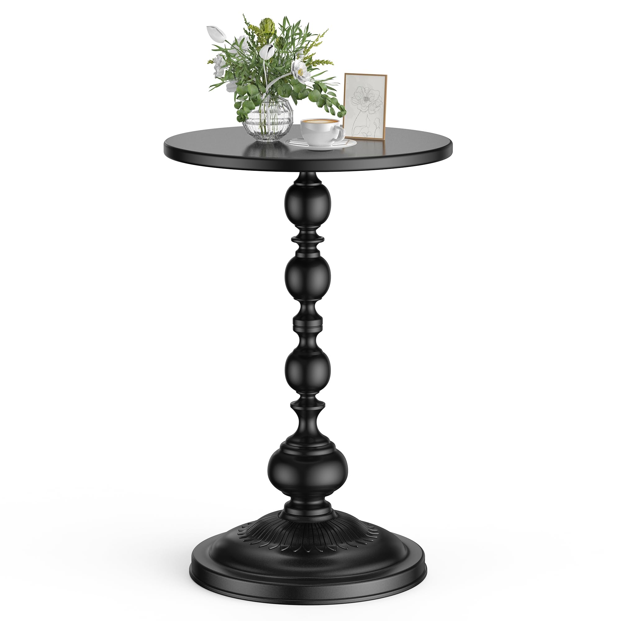 Round Metal Accent Side Table – Matte Black, 21" Height