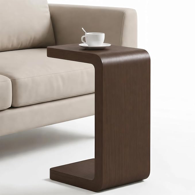 Walnut C-Shaped Wood End Table