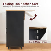MAHANCRIS Kitchen Island on Wheels with Drop Leaf, Folding Countertop Kitchen Island Cart, Kitchen Islands Table with Towel Rack, Drawer, for Kitchen, Dining Room, Black and Natural KINB12501