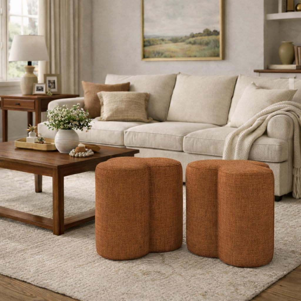 HomePop 18" Clover Ottoman - Rust Orange Chenille