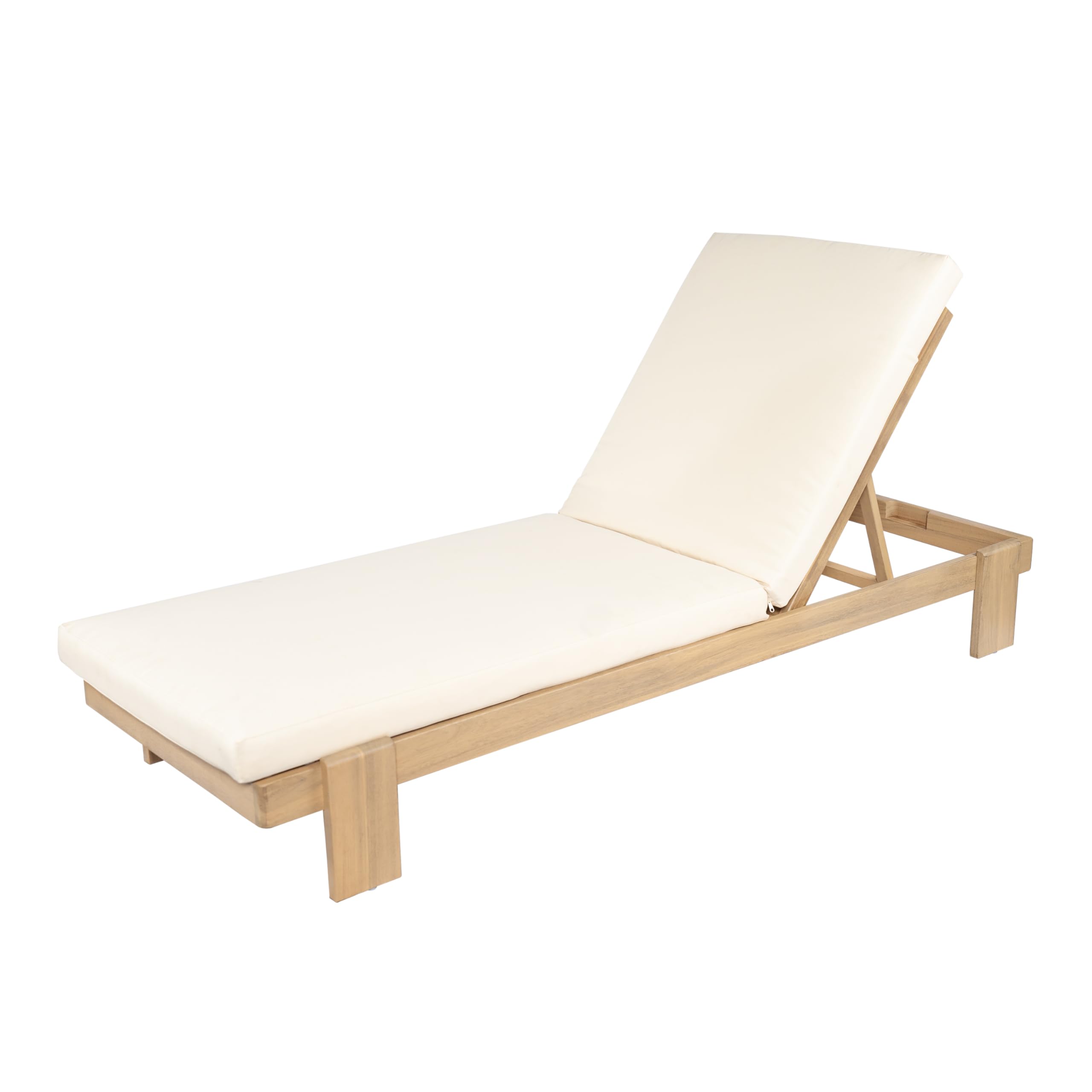 Acacia Wood Outdoor Chaise Lounge Set of 2 with Adjustable Backrest & Cushions