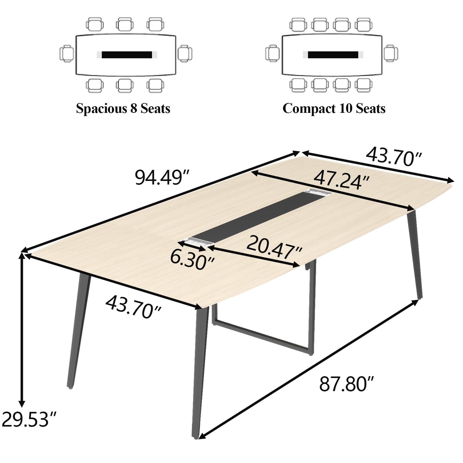 8FT Boat-Shaped Conference Table with Grommet