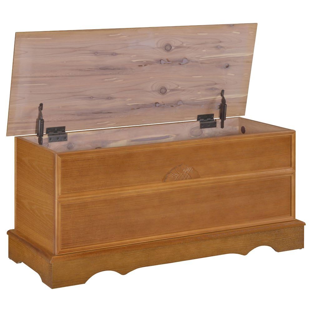 Furnifact Honey 40 Inch Wide Wooden Storage Trunk with Spacious Interior - Decorative Blanket Chest and Hope Chest for Bedroom, Entryway or Living Room