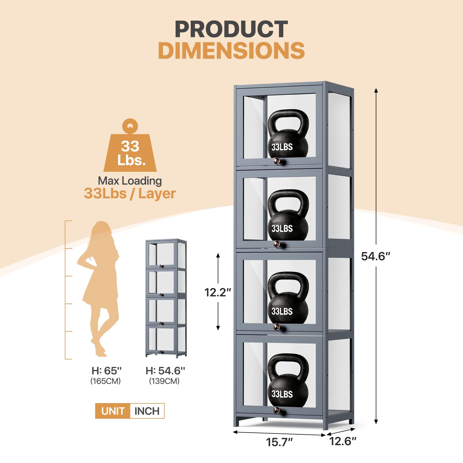 4-Tier Acrylic Display Cabinet with Flip Doors