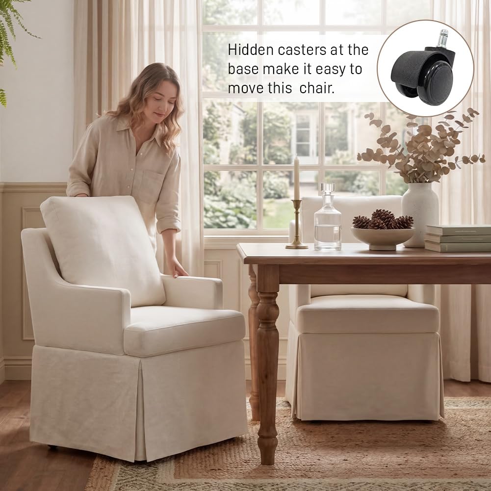 Upholstered Dining Chairs Set of 2 with Casters
