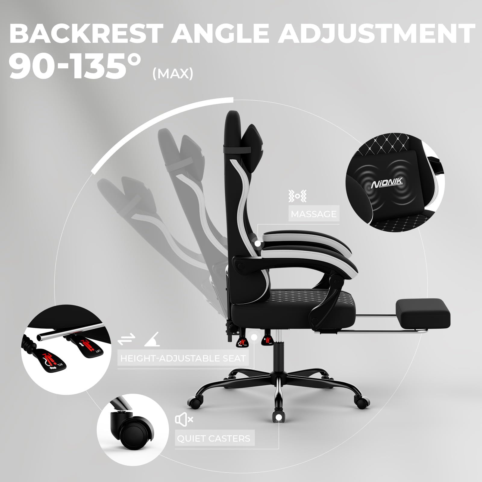 Ergonomic Gaming Chair with Footrest & Massage