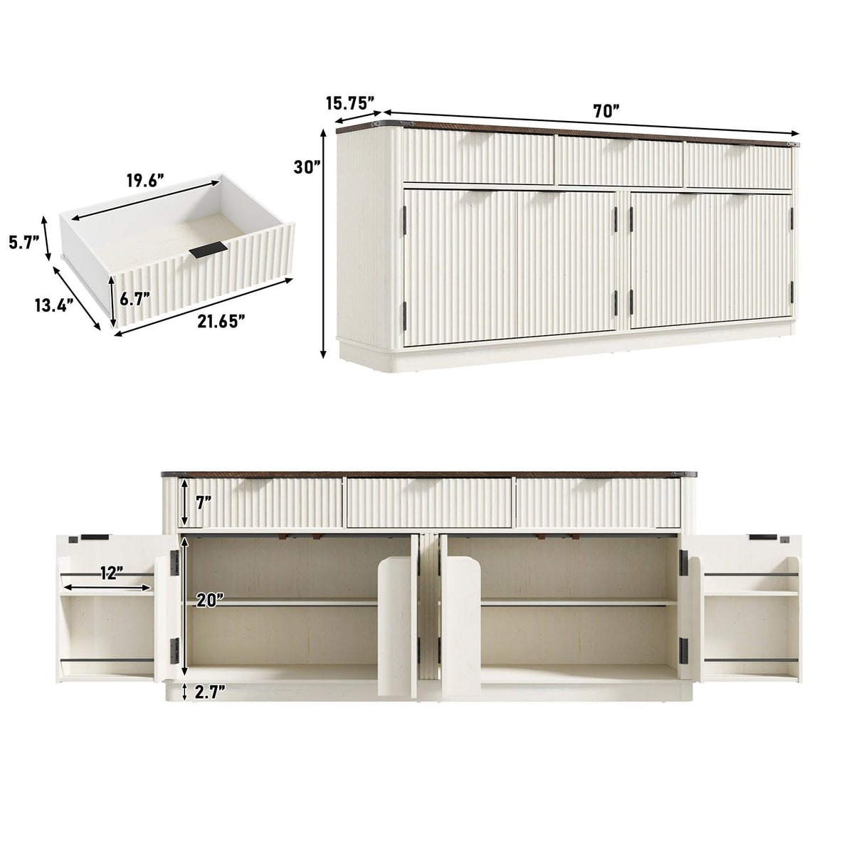 Fluted Sideboard with Drawers