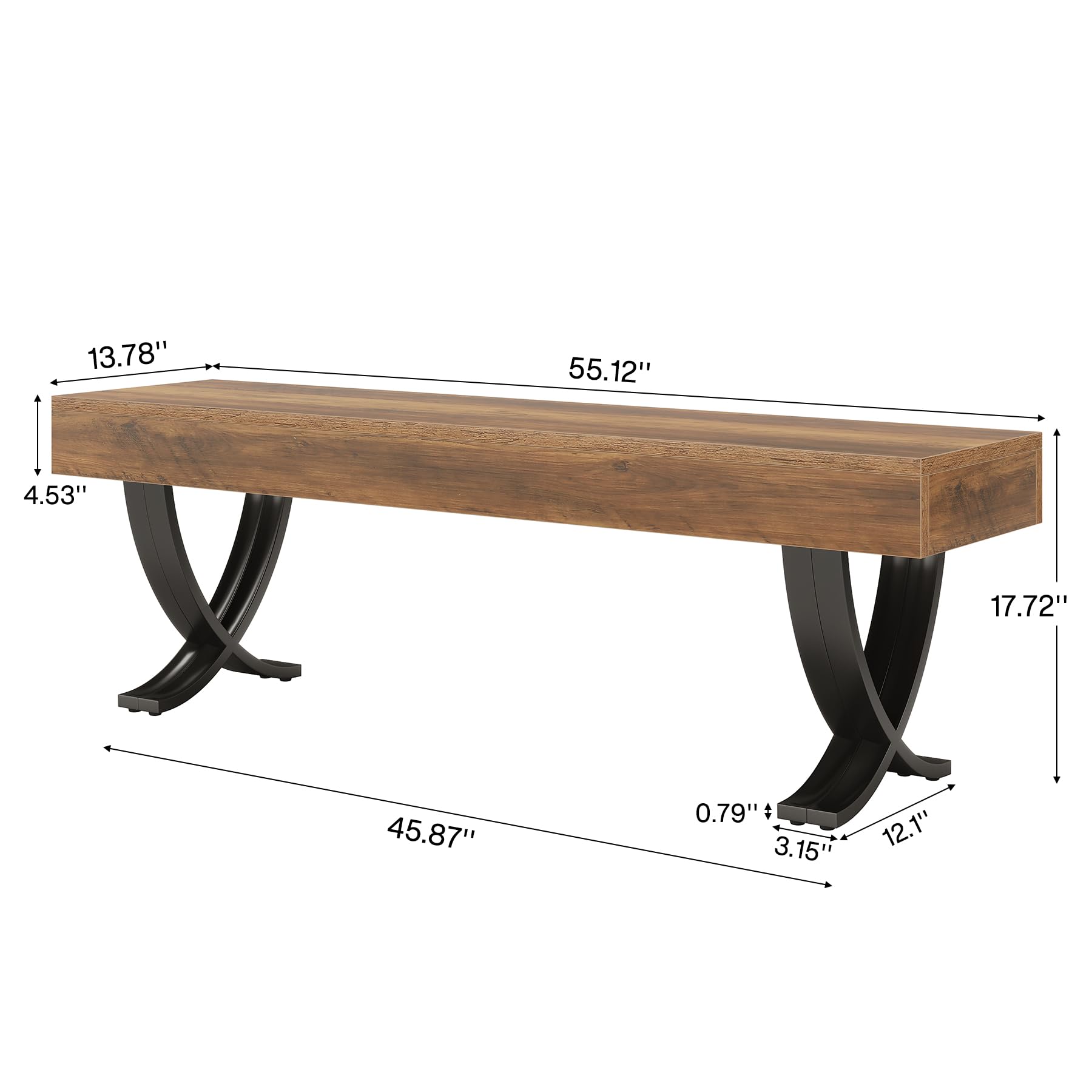 55-Inch Farmhouse Dining Bench with Metal X-Shaped Legs