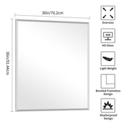 KOCUUY Beveled Mirror, 36x30 Inch Frameless Bathroom Mirror for Over Sink, Upgraded Shatterproof Beveled Unframed Design Mirror for Bathroom, Bedroom, Hang Horizontal/Vertical