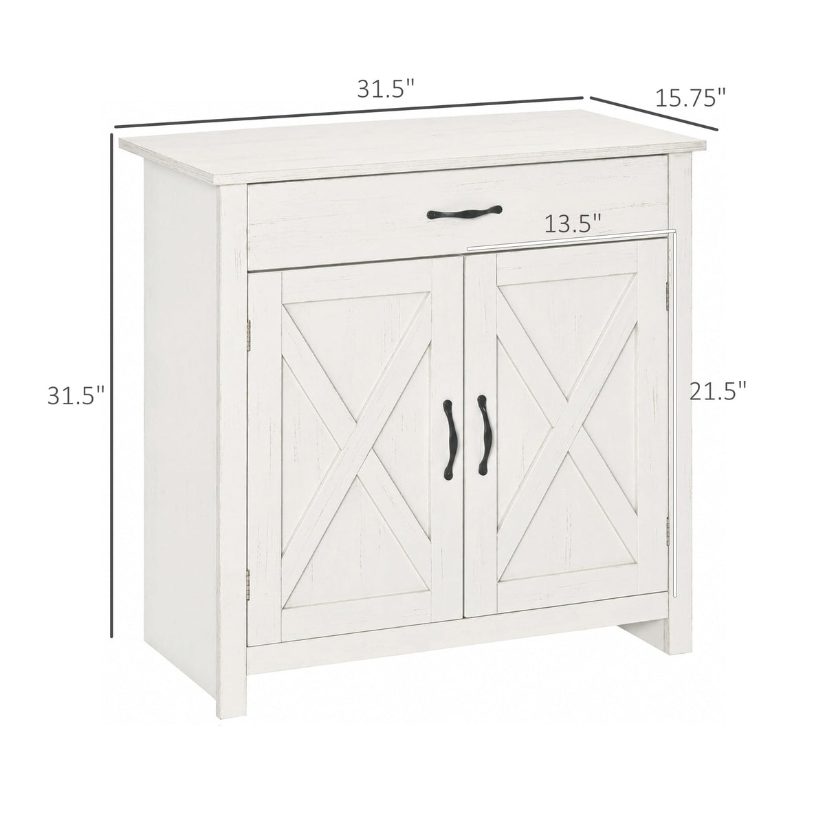 HOMCOM Farmhouse Sideboard Buffet Cabinet Barn Door White Wash