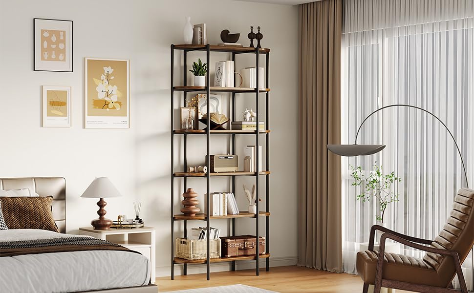 6-Tier Industrial Bookshelf with Metal Frame