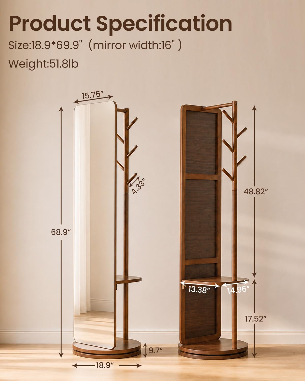 Rotating Full-Length Mirror Coat Rack