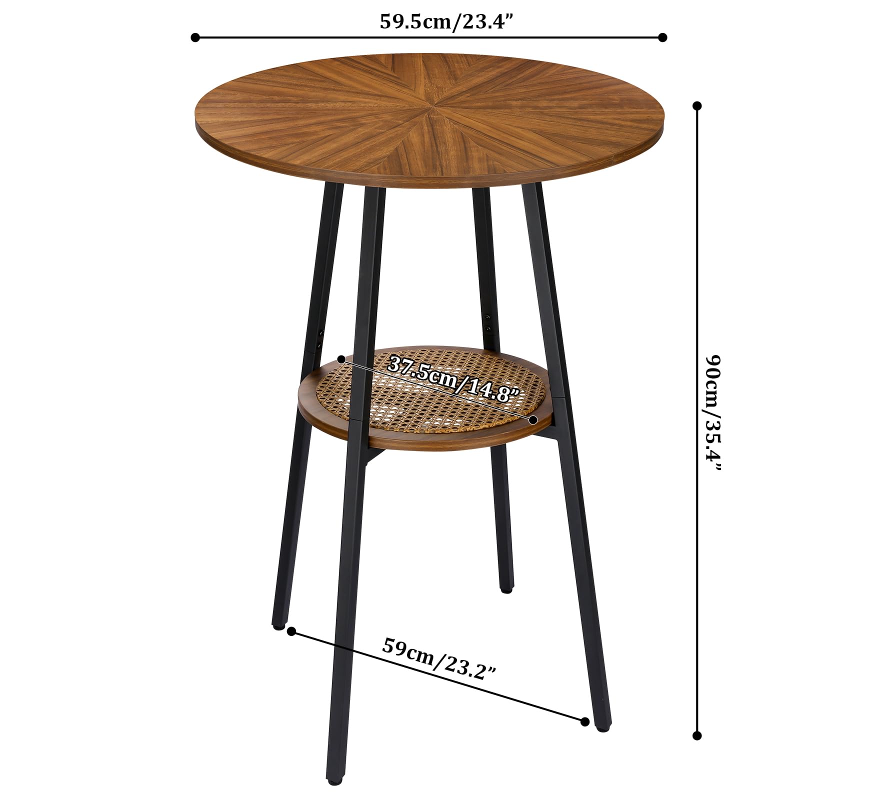 ZYBT Boho Bar Height Table - Rattan Storage Shelf, High Top & Counter Height Dining Table