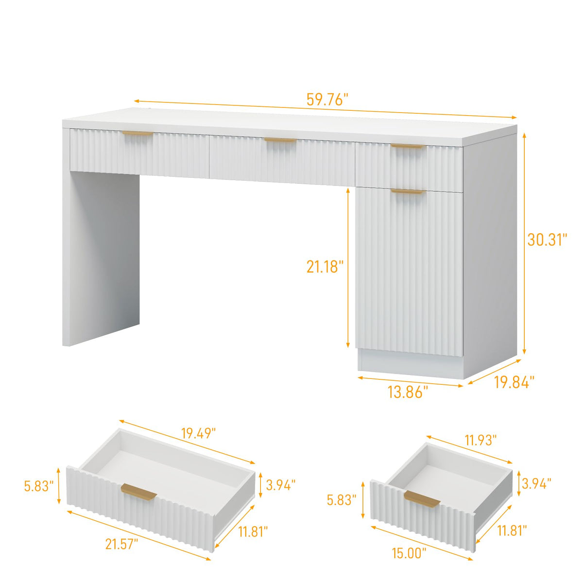 Fluted Executive Desk with Cabinet