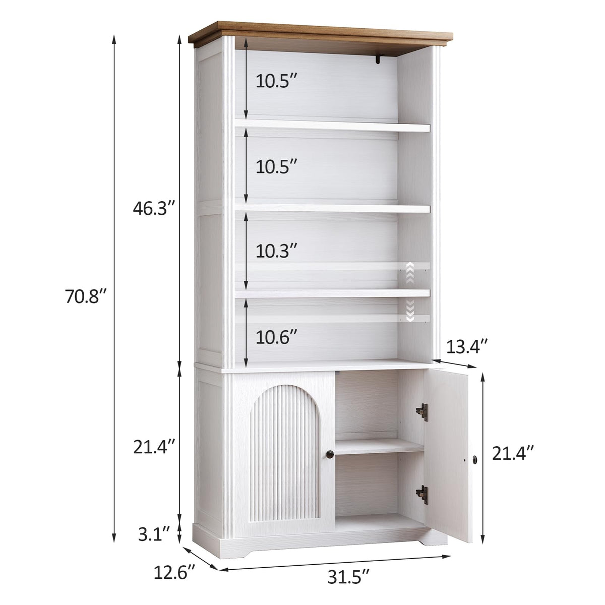 Glirun Modern 71" Tall 6-Shelf Bookcase with Doors, Storage Cabinet with Adjustable Shelves, Fluted Double-Door Design for Living Room, Home Office, Bedroom