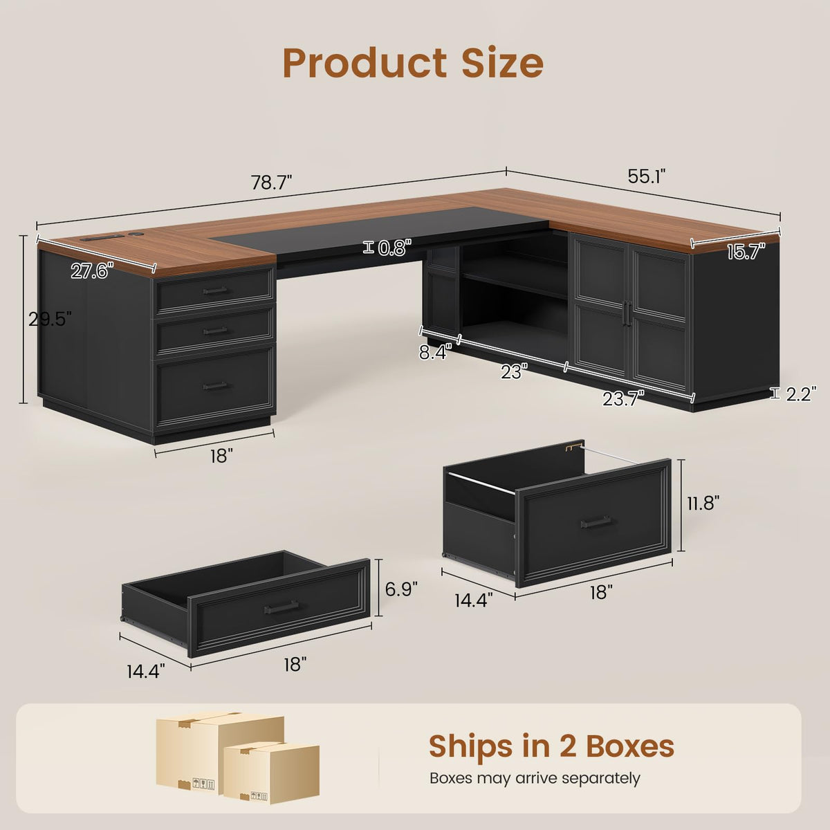 L-Shaped Executive Desk with Charging Station