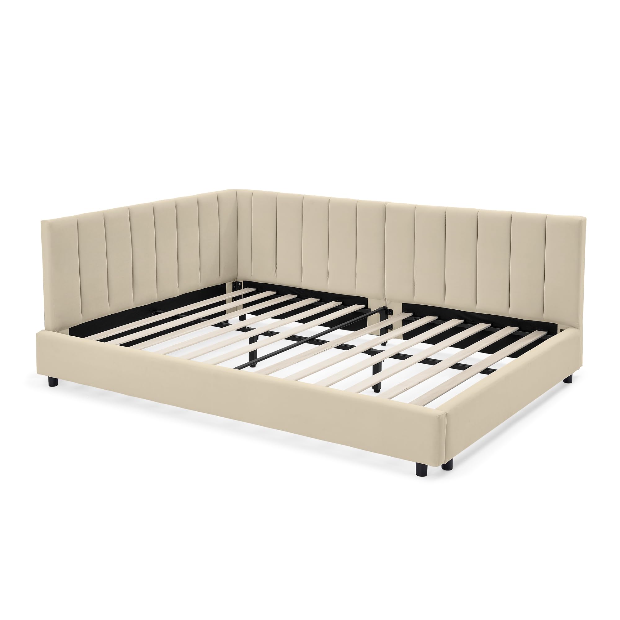 Bellemave Full daybed, Full Corner Bed, Upholstered Sofa Bed Frame with Comfortable Backrest and Armrests for Kids,Teens,Adults, Velvet, Beige