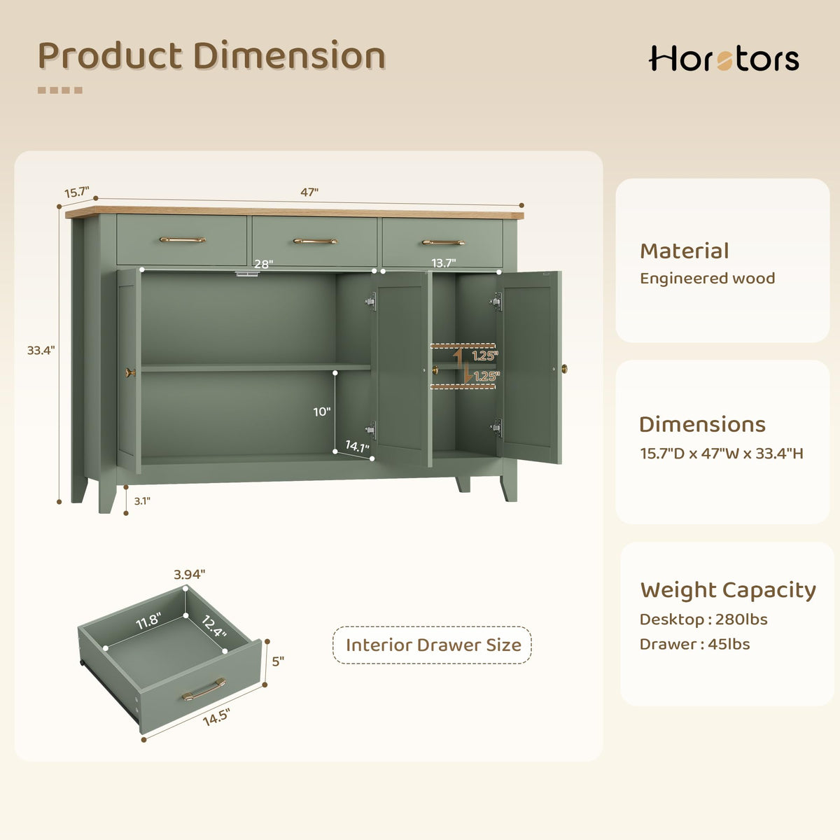 Sage Green Buffet Cabinet