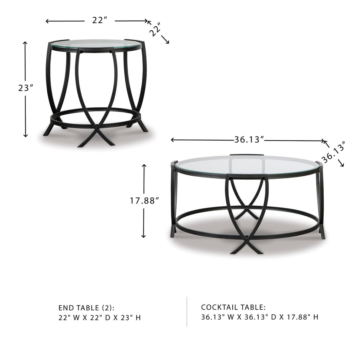 3-Piece Round Glass Coffee Table Set