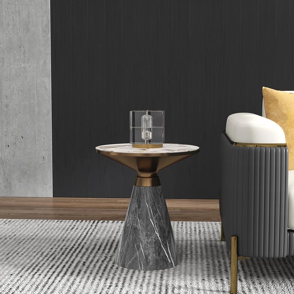 LOVEDIMA Small Side Table, Modern End Table for Living Room Sofa/Bedside, Hourglass-Shape End Table with Sintered Stone Top & Stainless Steel Base