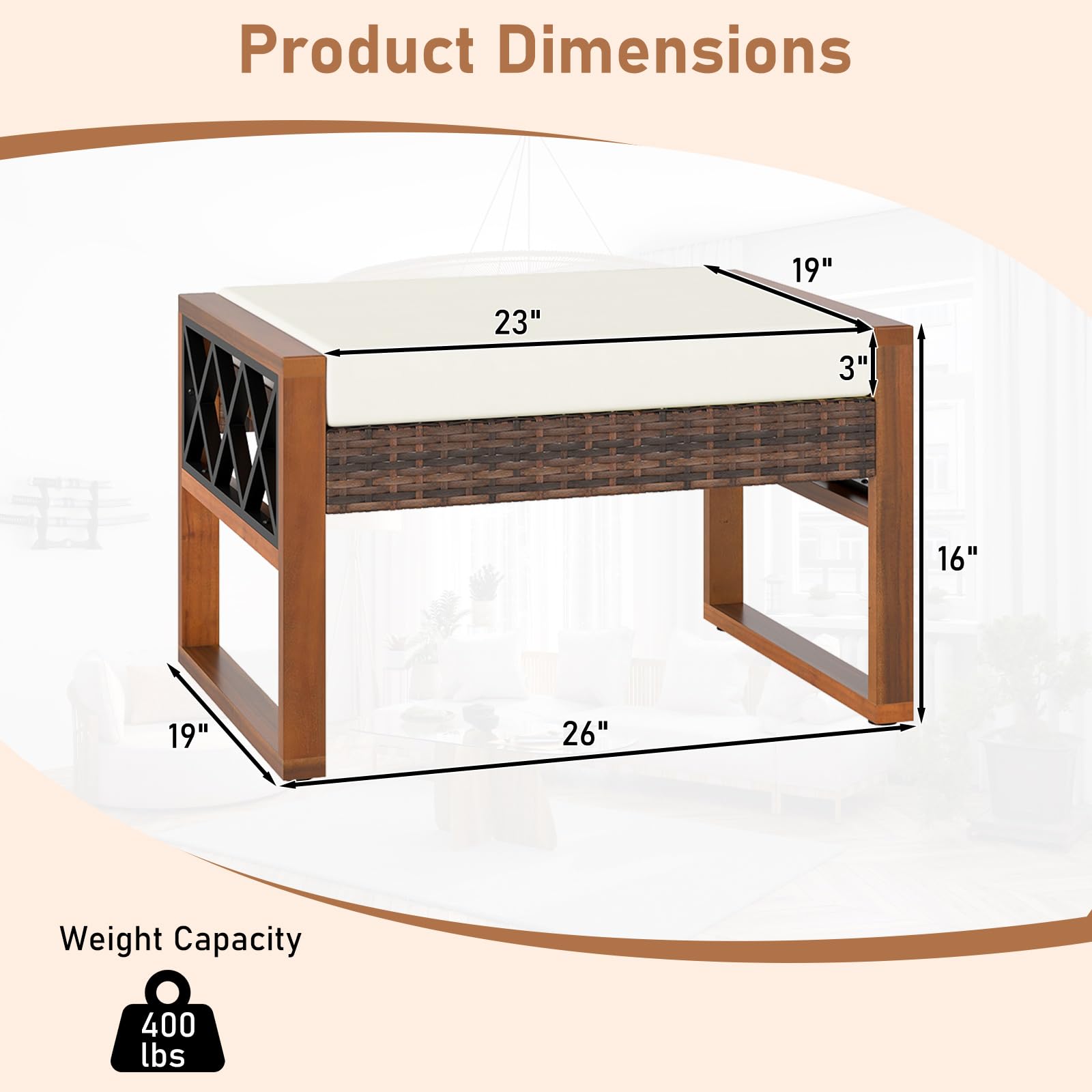 Wicker Outdoor Ottomans Set of 2