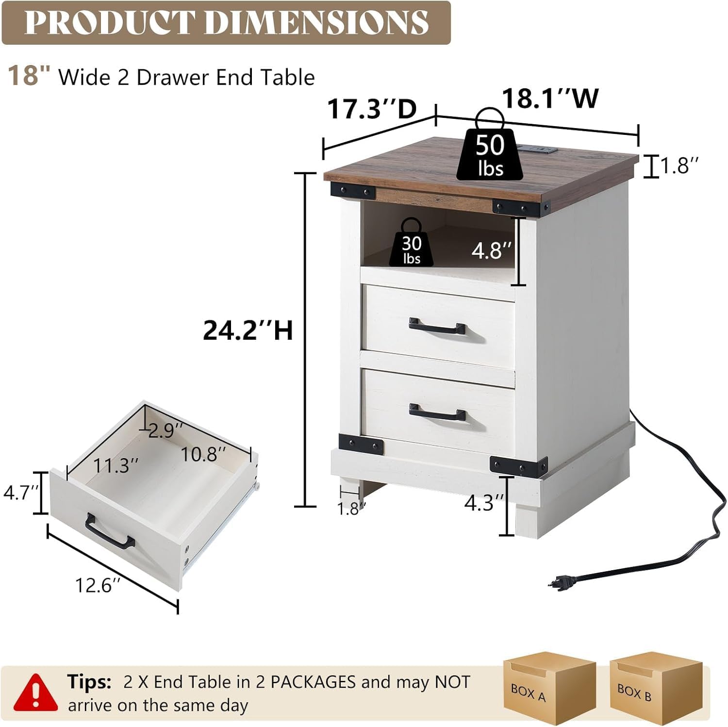 5-Piece Farmhouse Bedroom Set with Charging Nightstands