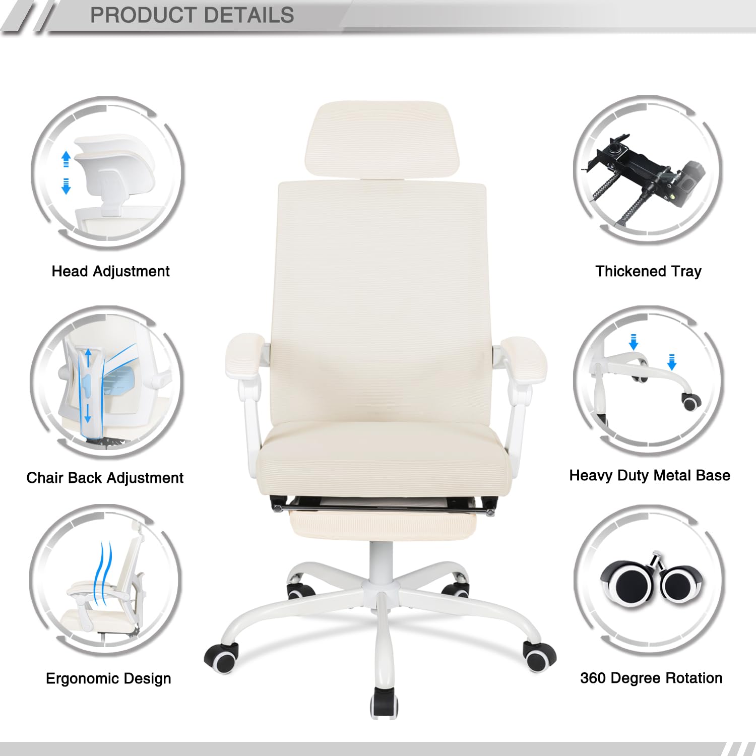 Home Office Desk & Chair Set with Drawers, Shelves & Ergonomic Mesh Chair