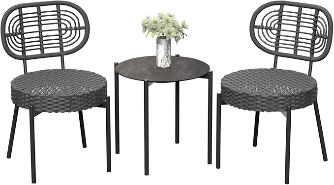 3-Piece Wicker Patio Bistro Set with Tempered Glass Table