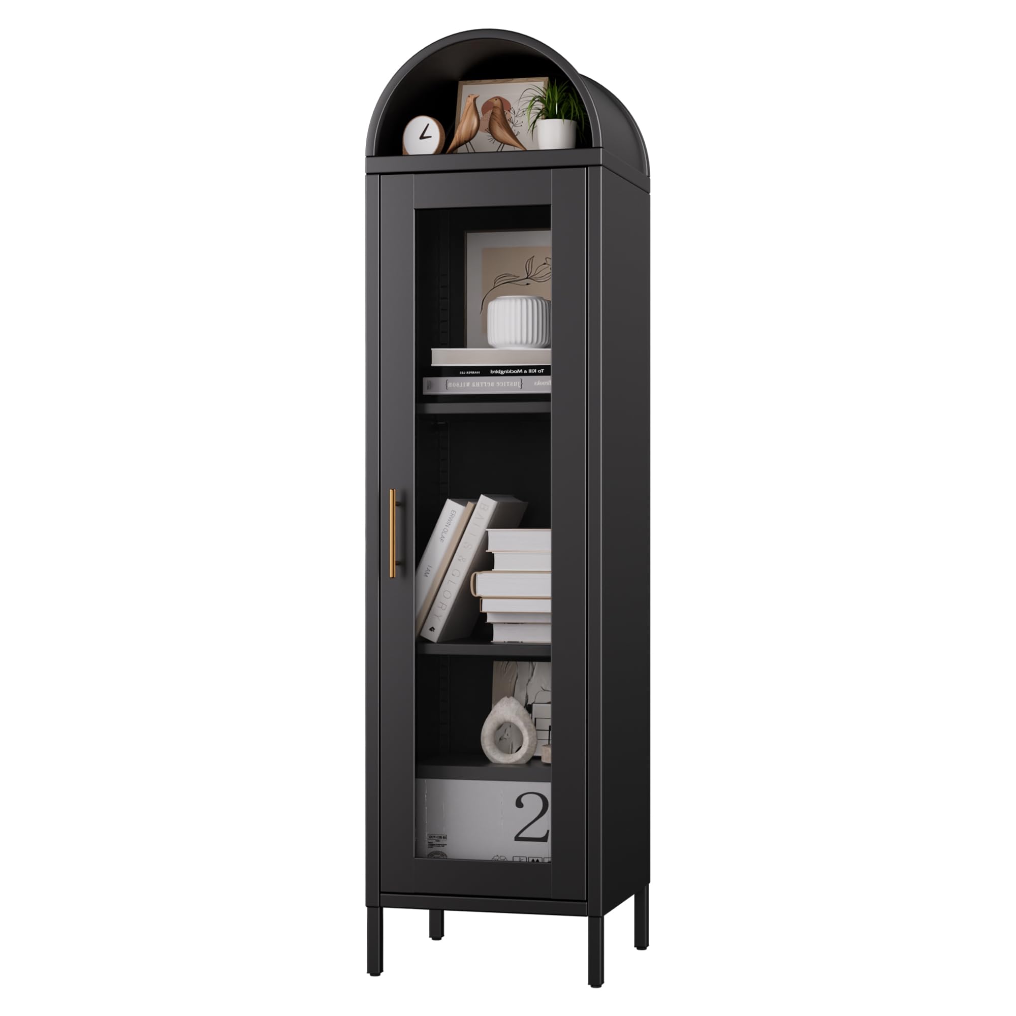 Arched Metal Display Cabinet with Glass Door