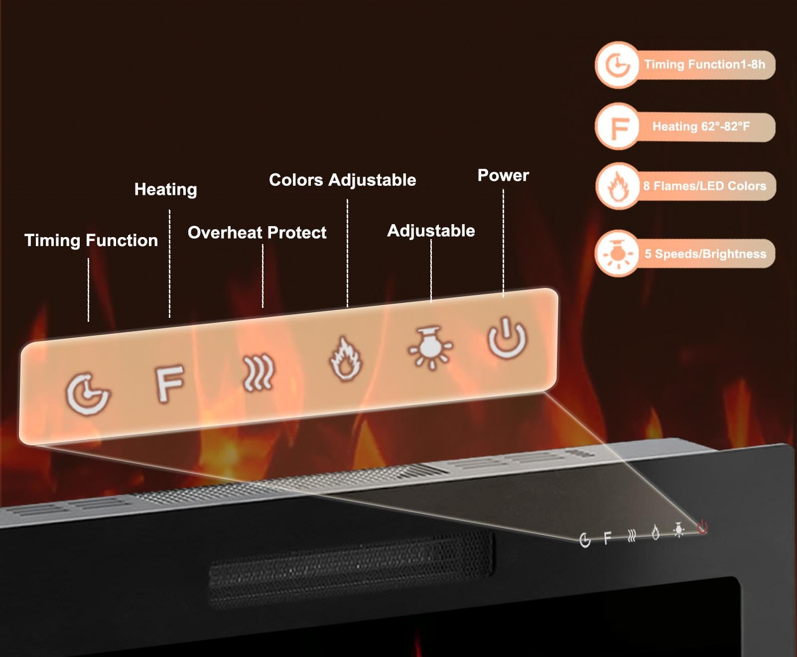 Wall-Mounted Electric Fireplace with Remote