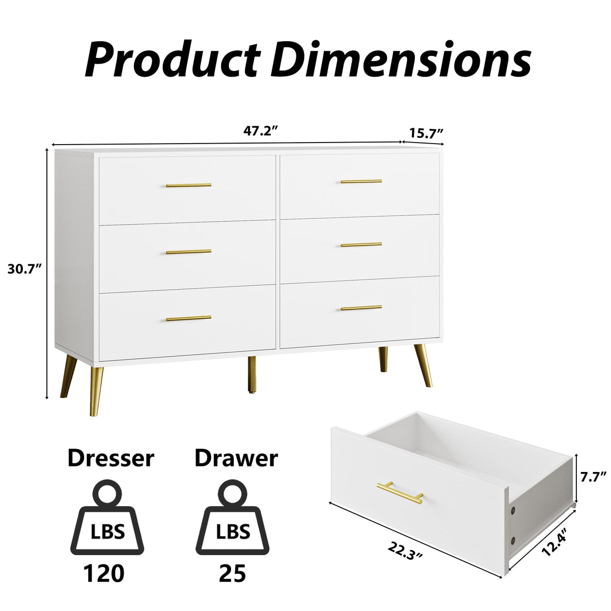 MAISONARIA 6 Drawer Dresser, White