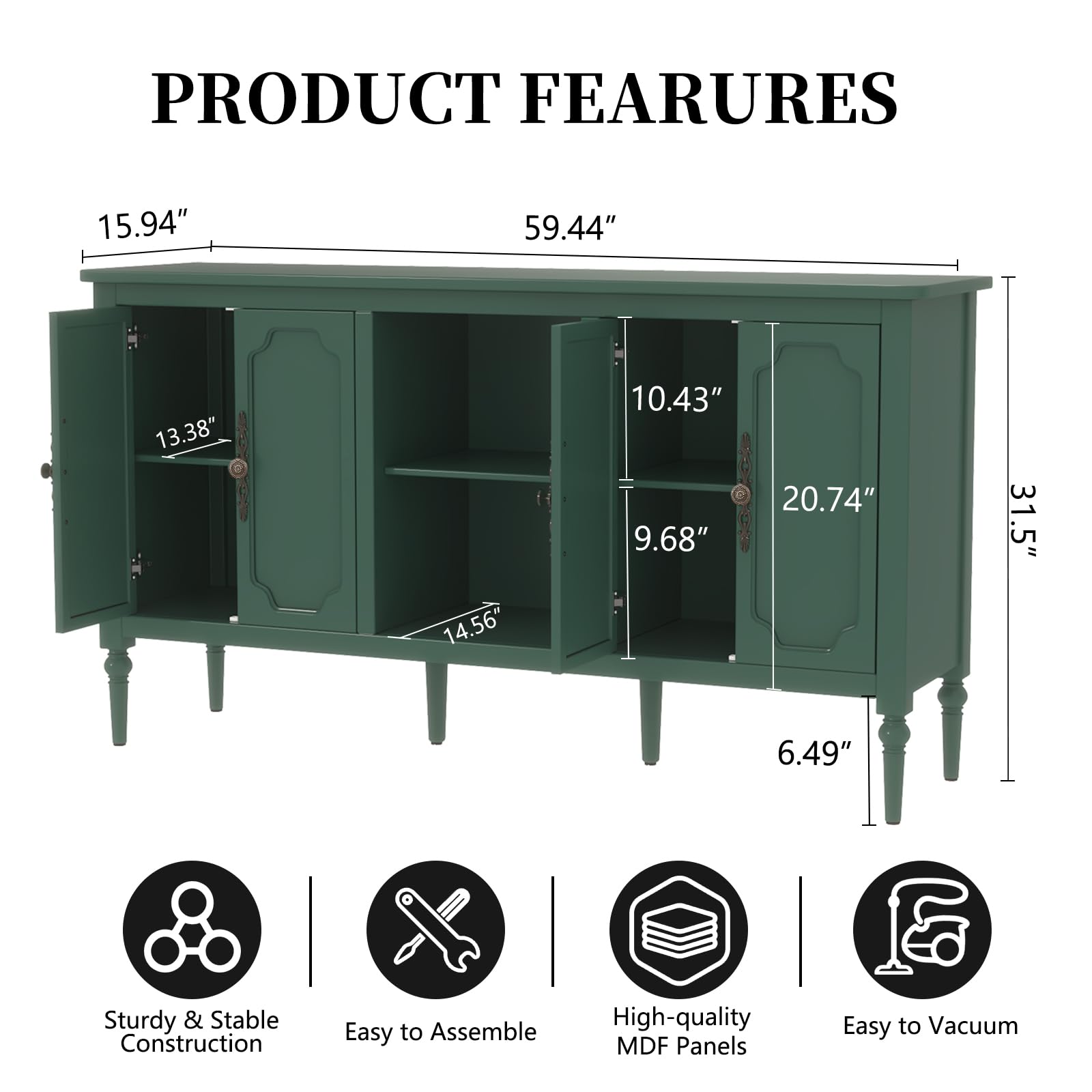 59" Buffet Sideboard Cabinet with 4 Doors