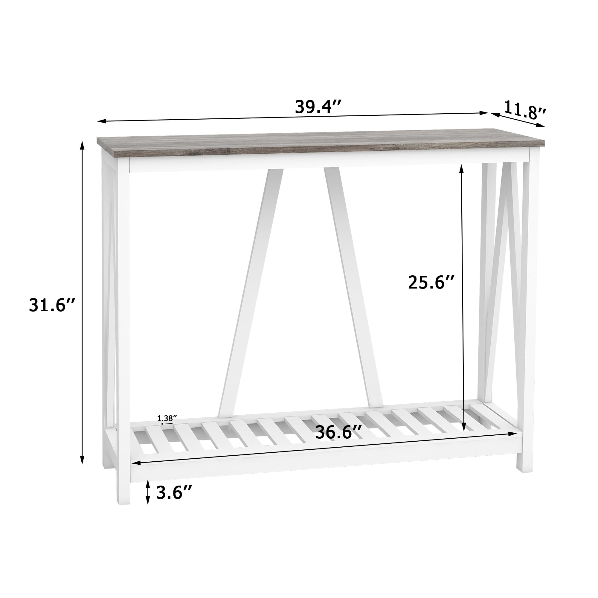 UYIHOME Farmhouse Console Table for Entryway, 39.3 Inch Sofa Table with Storage Shelf, Hallway Table, Narrow Behind Couch Table for Foyer, Living Room，Oak Grey