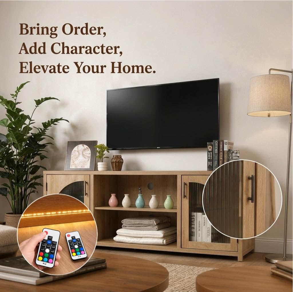 Oak Fluted Glass TV Stand