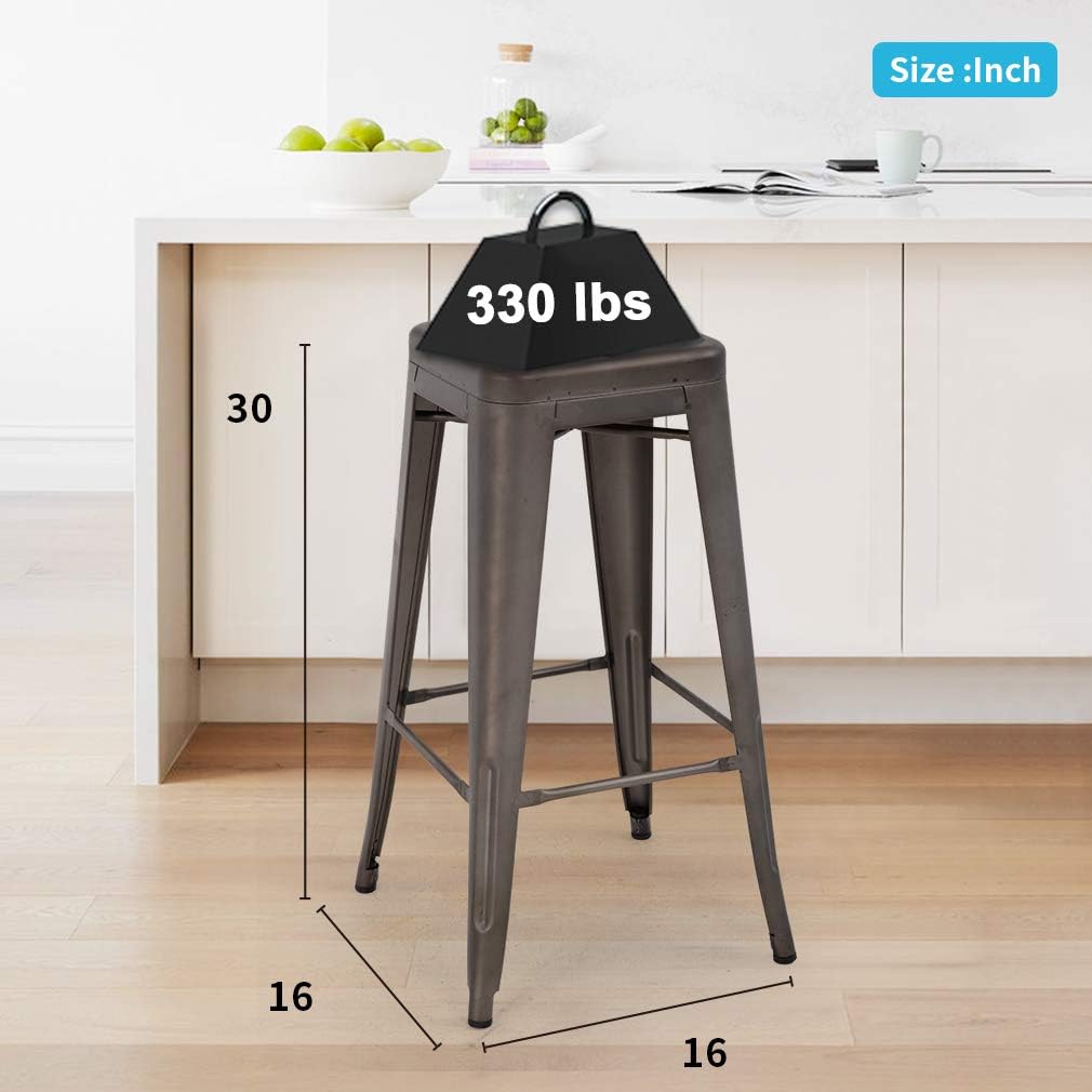 Metal Bar Stools Set of 4, 30" Stackable Counter Height Stools