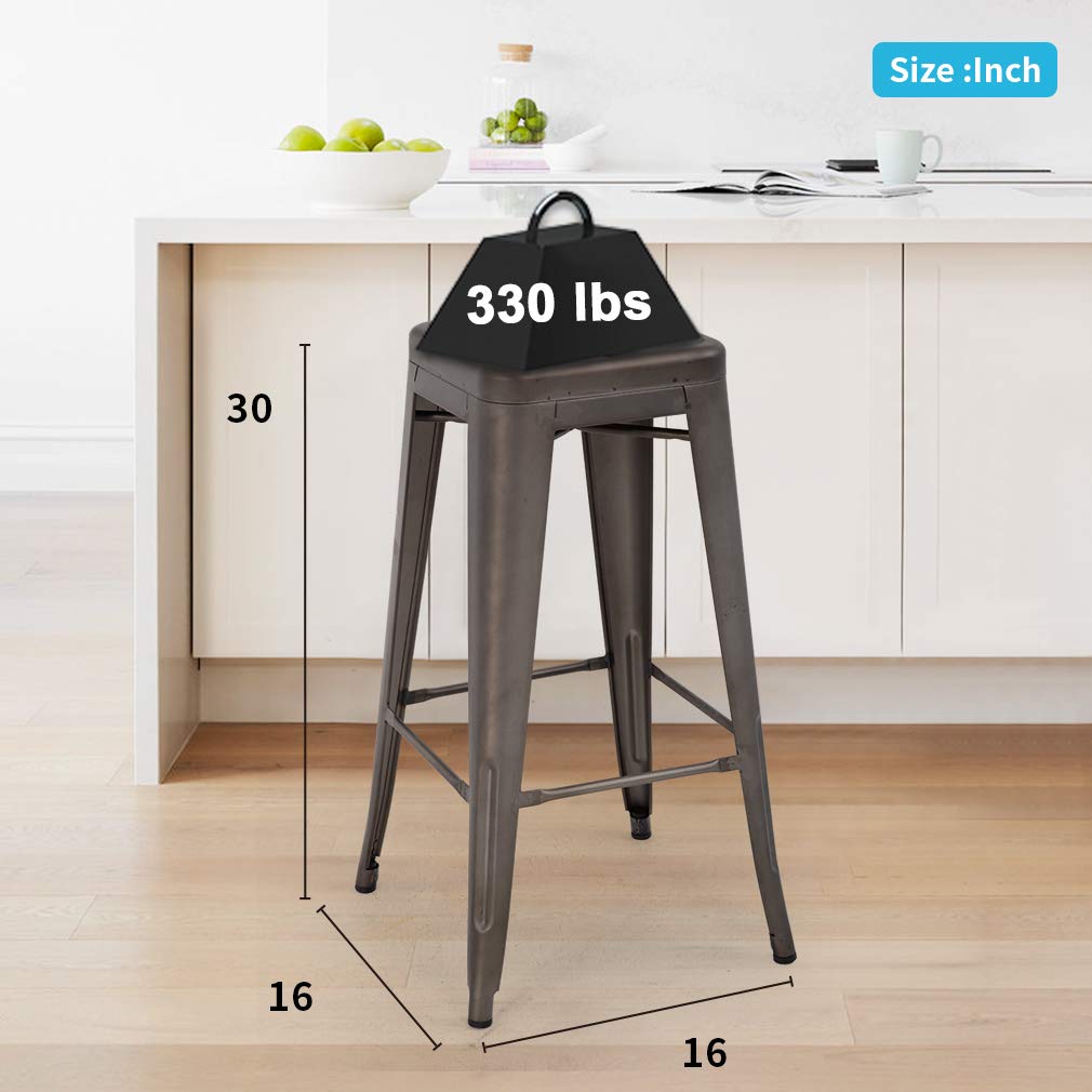 Metal Bar Stools Set of 4, 30" Stackable Counter Height Stools