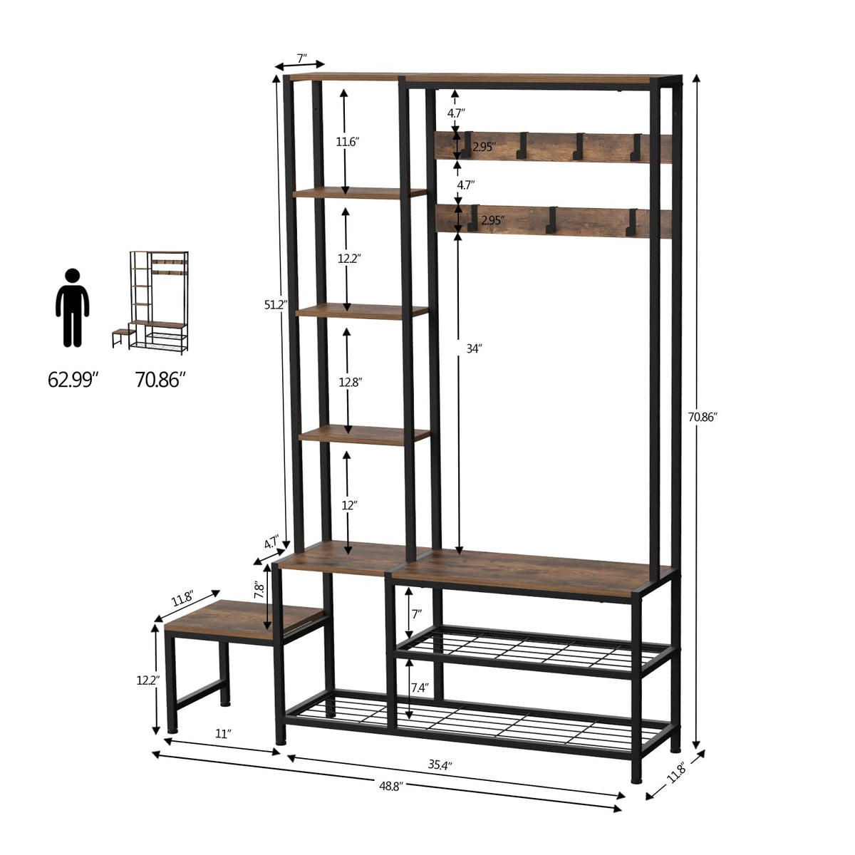 Hall Tree with Shoe Bench