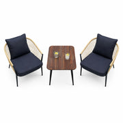 3-Piece Outdoor Bistro Set with Wicker Armchairs & Wood Table