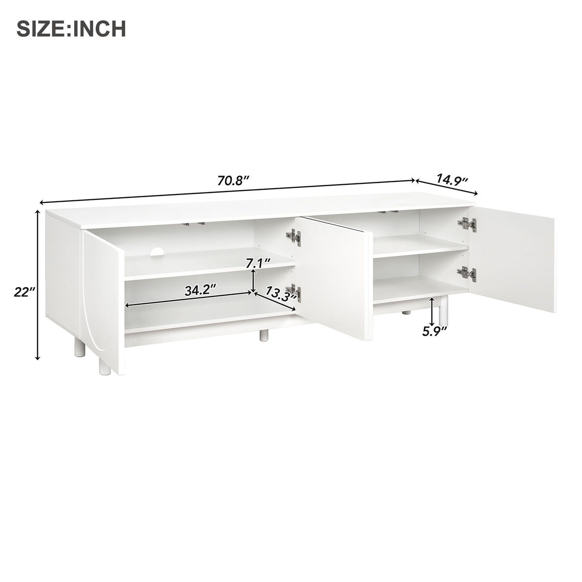 Merax Modern TV Stand with Arch Cabinets, Solid Wood Legs & Adjustable Shelves | Entertainment Center with Cable Management for Living Room, White