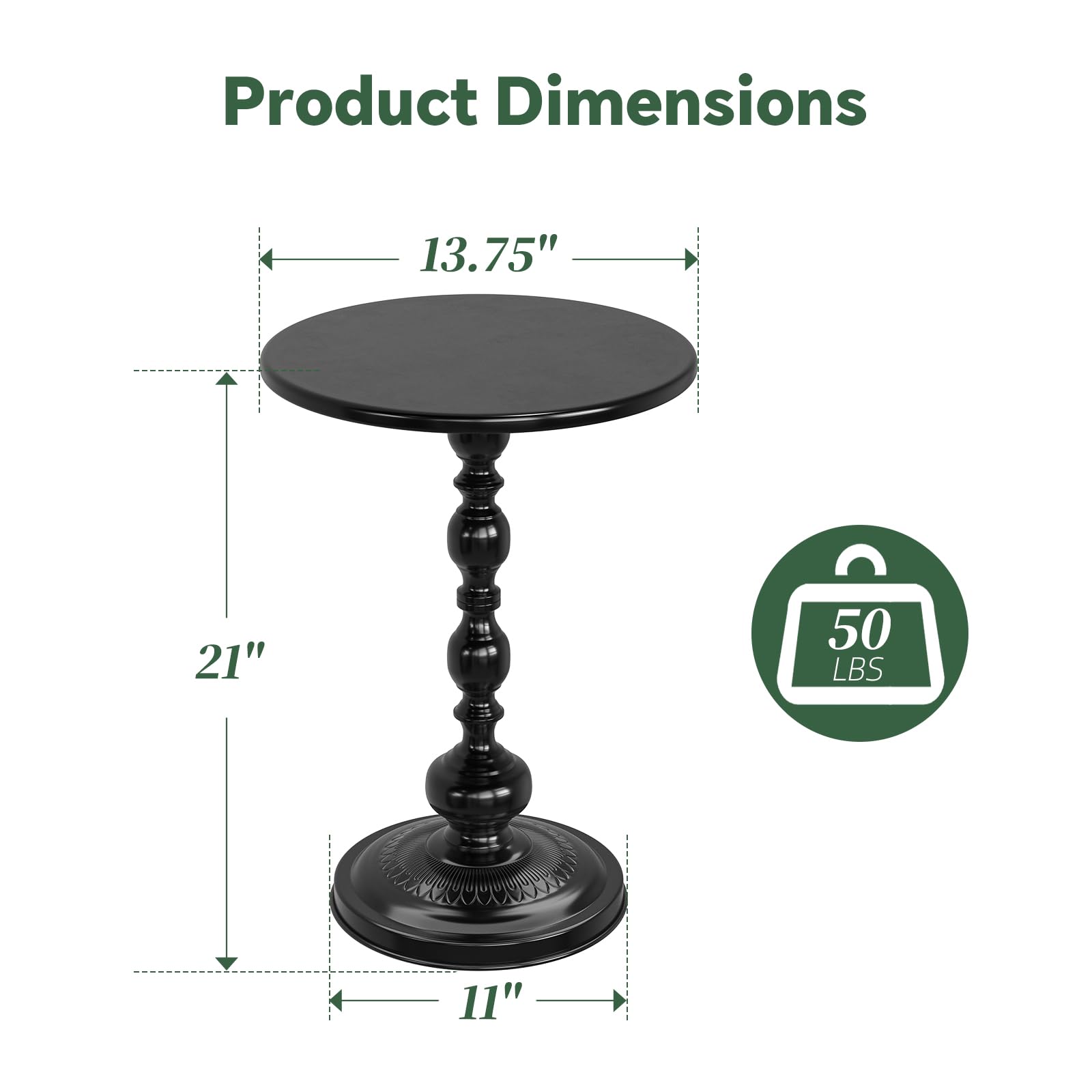 Simple Trending Small Side Table, Round Drink Table End Table, Sofa Table TV Tray Table, Pedestal Coffee Table for Living Room, Black