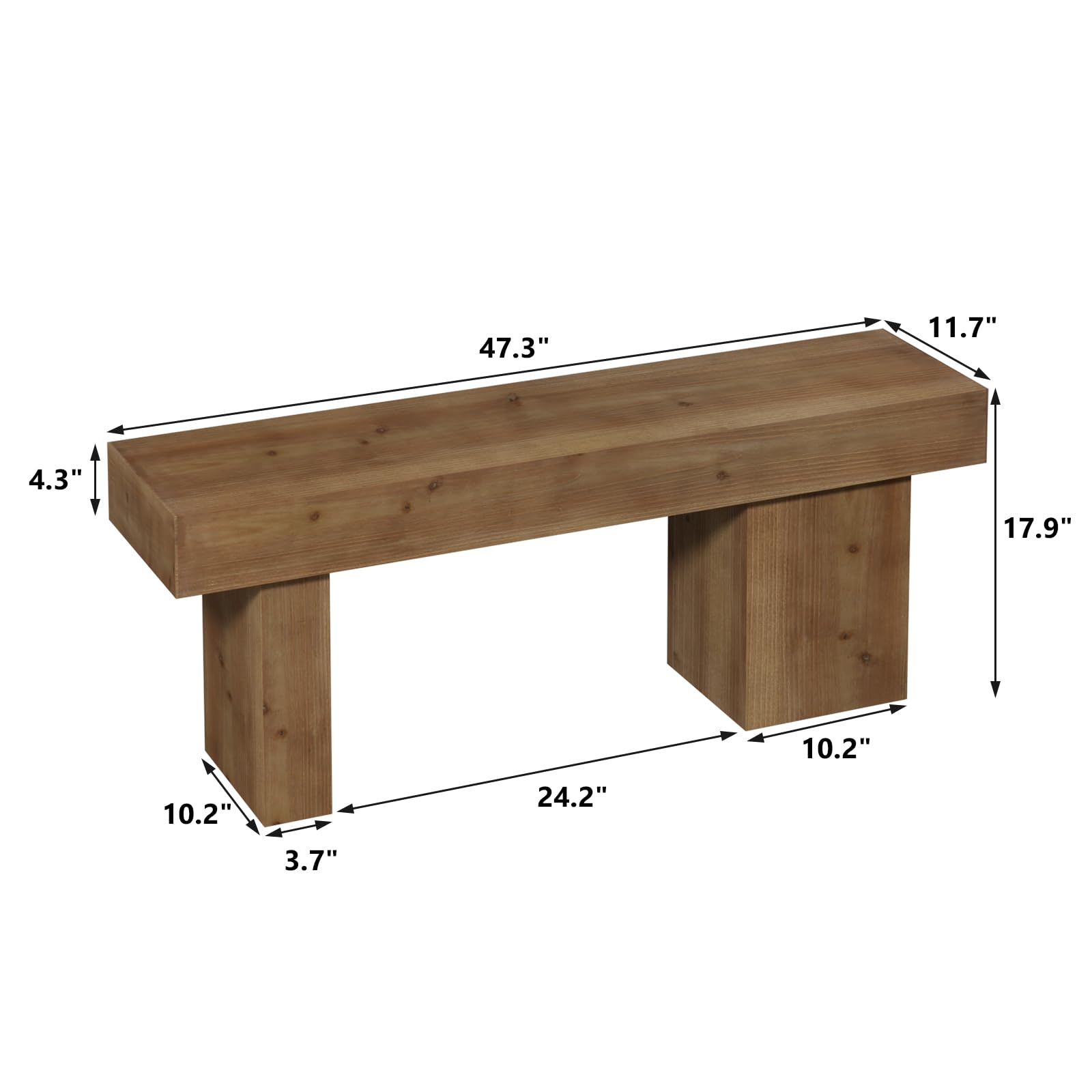 Solid Wood Farmhouse Entryway Bench, 47.3"