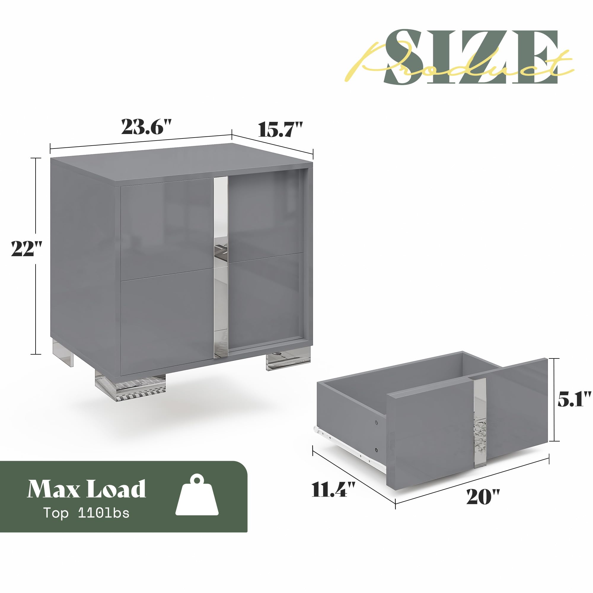 3-Piece Bedroom Dresser Set with Nightstands – Grey