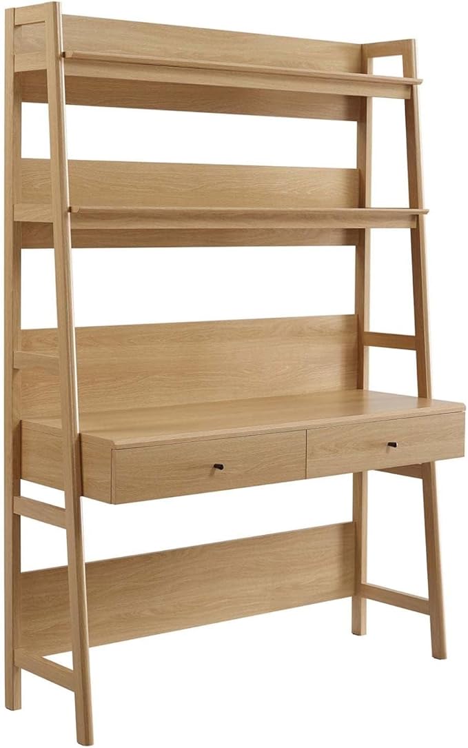 49" Office Desk with Tiered Bookshelf & 2 Drawers