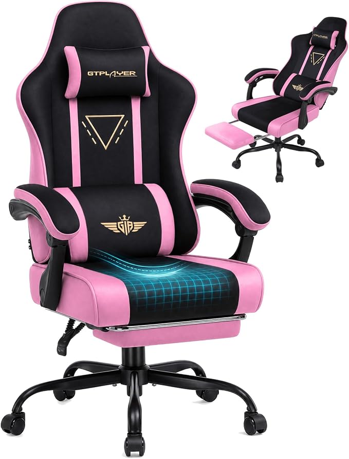 Black Fabric Gaming Chair with Footrest