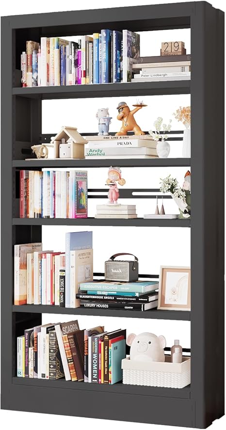 5-Tier Metal Bookshelf with Adjustable Shelves
