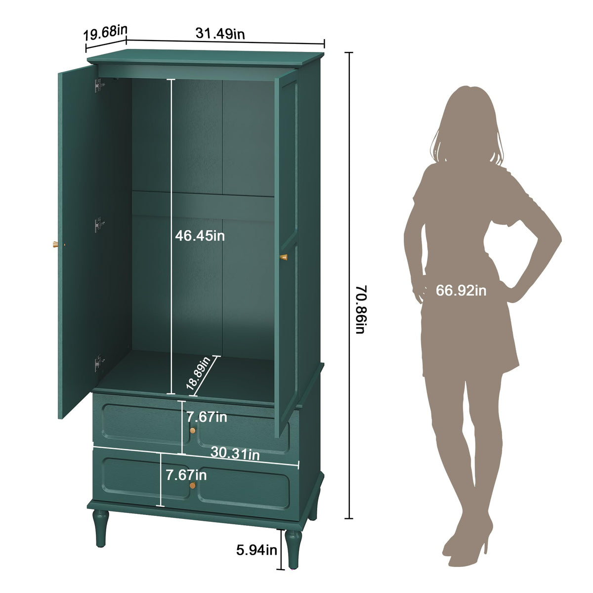 Green Wardrobe with Drawers