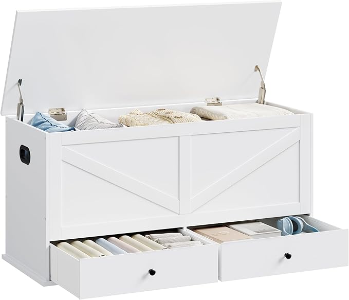 Farmhouse Storage Bench with 2 Fabric Drawers