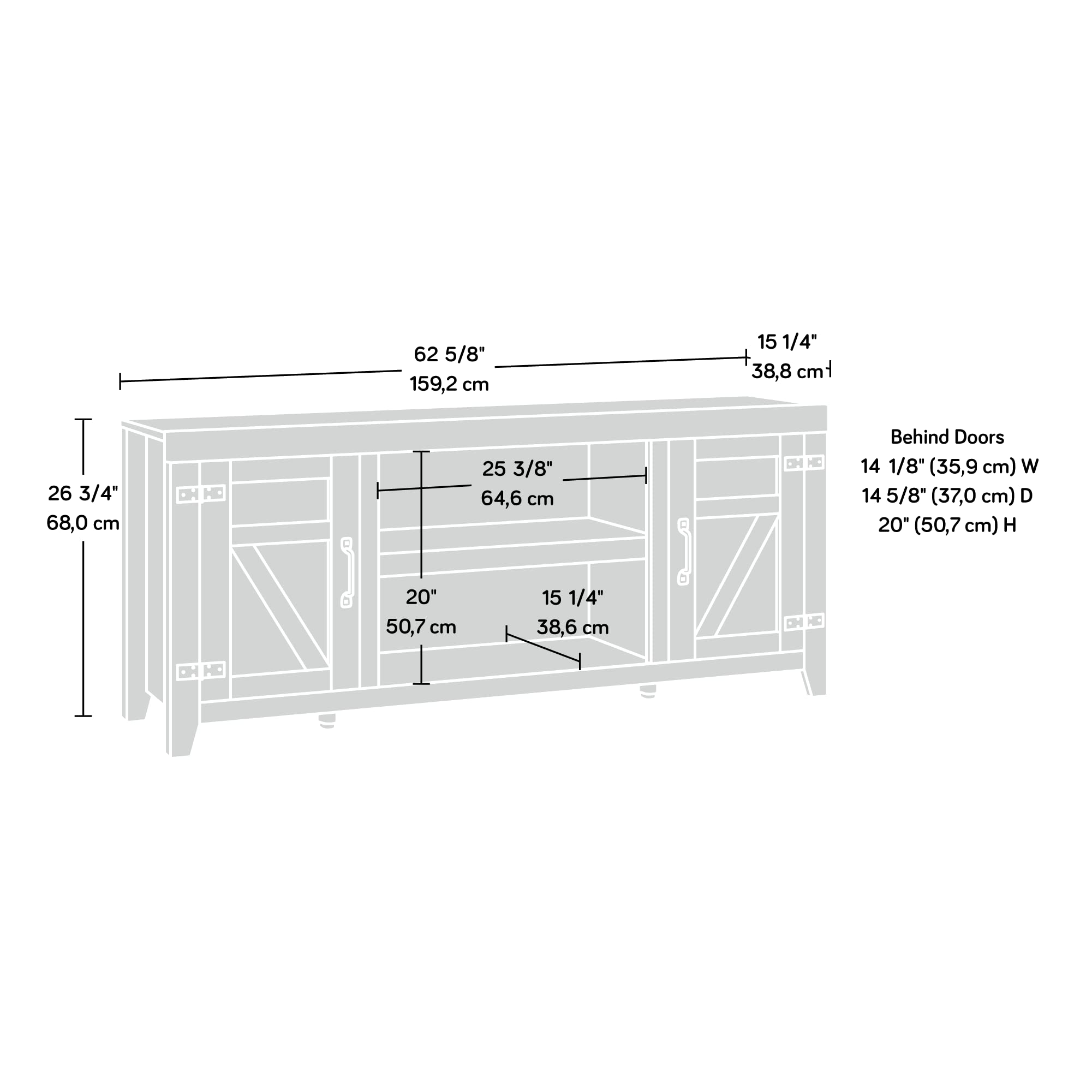 Sauder Misc Entertainment Farmhouse TV Credenza, for TVs up to 70", Chalked Chestnut Finish