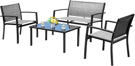 4-Piece Patio Conversation Set with Glass Coffee Table